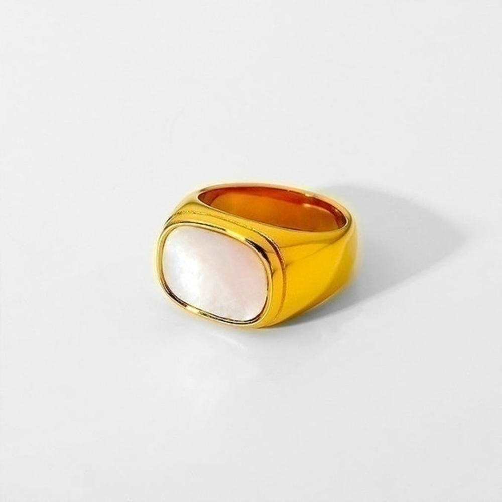 18K gold (plated) Shell pearl signet ring​ - Picture 2 of 6